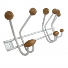 Porte-manteau mural FAMILY, Plaque en métal blanc, 9 têtes en bois brut