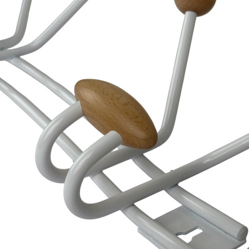 Porte-manteau mural FAMILY, Plaque en métal blanc, 9 têtes en bois brut