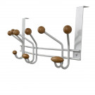 Porte-manteau mural FAMILY, Plaque en métal blanc, 9 têtes en bois brut
