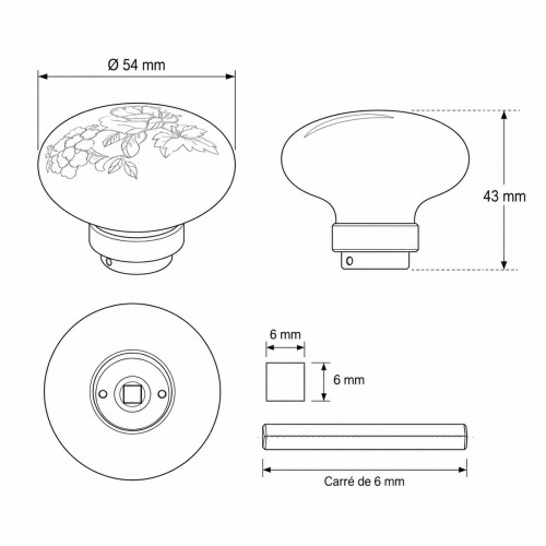Bouton de porte en porcelaine ROSAE
