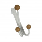 Porte-manteau mural LEO, Plaque en métal blanc, 3 têtes en bois brut