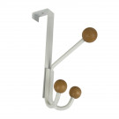 Porte-manteau mural LEO, Plaque en métal blanc, 3 têtes en bois brut