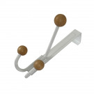 Porte-manteau mural LEO, Plaque en métal blanc, 3 têtes en bois brut