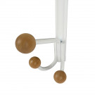 Porte-manteau mural LEO, Plaque en métal blanc, 3 têtes en bois brut