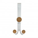 Porte-manteau mural LEO, Plaque en métal blanc, 3 têtes en bois brut