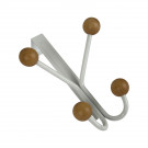 Porte-manteau mural LEO, Plaque en métal blanc, 4 têtes en bois brut
