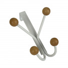 Porte-manteau mural LEO, Plaque en métal blanc, 4 têtes en bois brut
