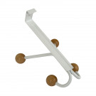 Porte-manteau mural LEO, Plaque en métal blanc, 4 têtes en bois brut