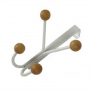 Porte-manteau mural LEO, Plaque en métal blanc, 4 têtes en bois brut