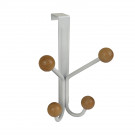 Porte-manteau mural LEO, Plaque en métal blanc, 4 têtes en bois brut