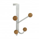 Porte-manteau mural LEO, Plaque en métal blanc, 4 têtes en bois brut
