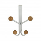 Porte-manteau mural LEO, Plaque en métal blanc, 4 têtes en bois brut