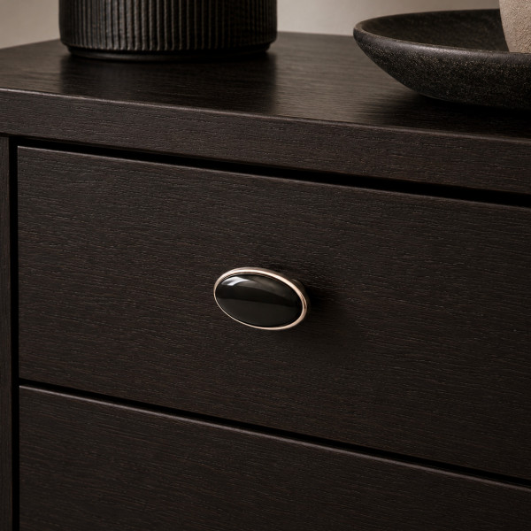 Bouton de meuble STARK, Nickel brillant & céramique noire | Classique chic