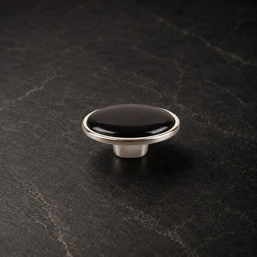 Bouton de meuble STARK, Nickel brillant & céramique noire | Classique chic