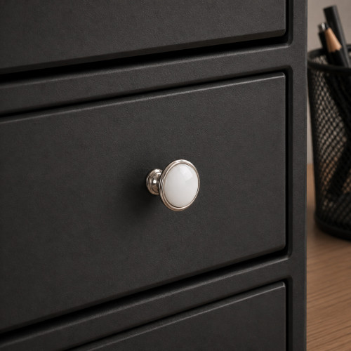 Bouton de meuble MAO, Nickel brillant & céramique blanche | Classique chic