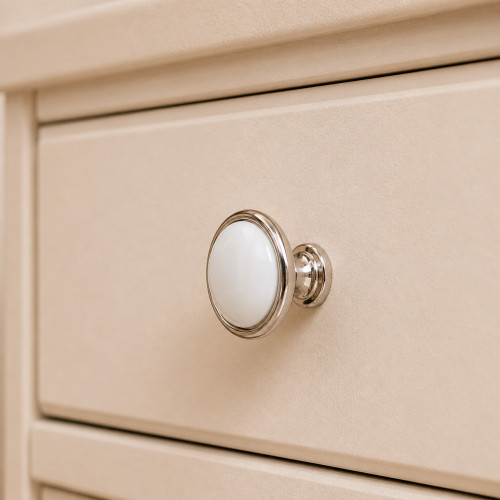 Bouton de meuble MAO, Nickel brillant & céramique blanche | Classique chic