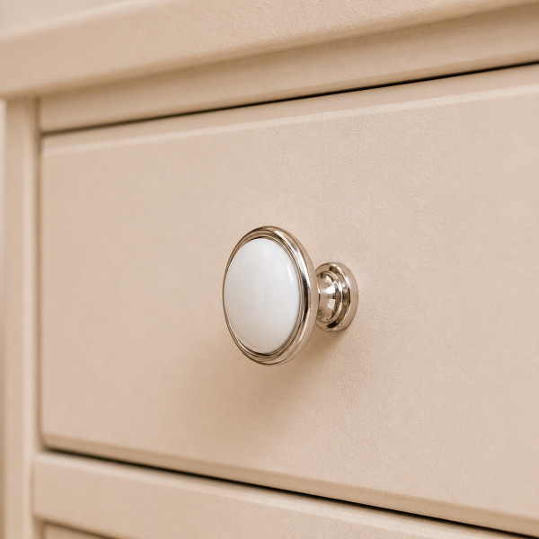 Bouton de meuble MAO, Nickel brillant & céramique blanche | Classique chic
