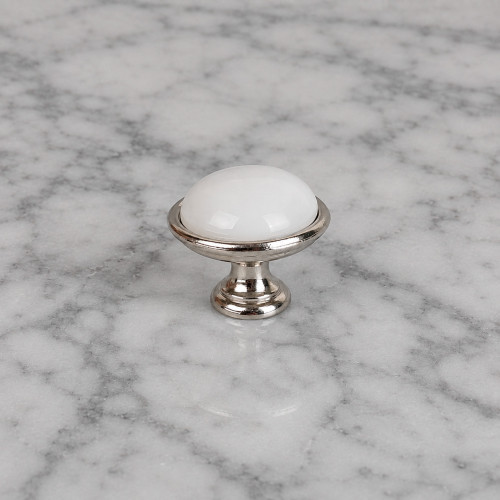 Bouton de meuble MAO, Nickel brillant & céramique blanche | Classique chic