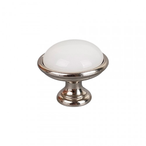 Bouton de meuble MAO, Nickel brillant & céramique blanche | Classique chic