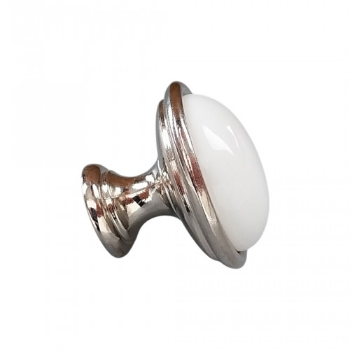 Bouton de meuble MAO, Nickel brillant & céramique blanche | Classique chic