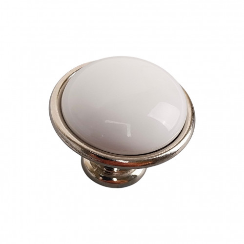Bouton de meuble MAO, Nickel brillant & céramique blanche | Classique chic