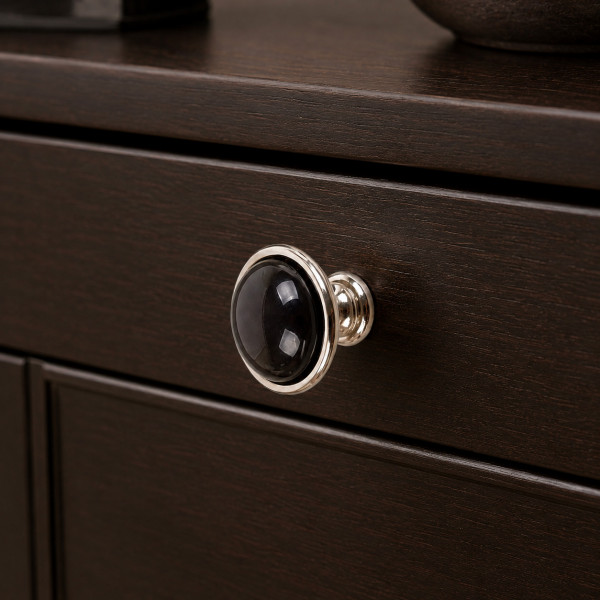 Bouton de meuble MAO, Nickel brillant & céramique noire | Classique chic