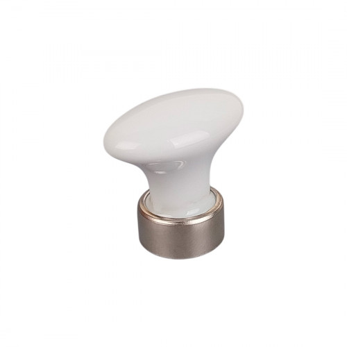 Bouton de meuble SOLITAIRE, Céramique blanche & zamak chrome | Classique chic