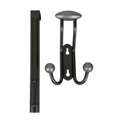 Porte-manteau mural FAMILY, Plaque en fer patiné, 3 têtes en bois gris