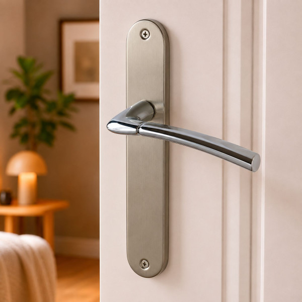 2 poignées de porte FINESSE, Zamak nickel mat entraxe 195 mm