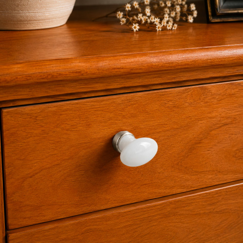 Bouton de meuble SOLITAIRE, Céramique blanche & zamak chrome | Classique chic