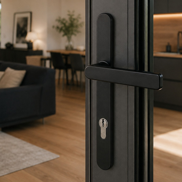 2 poignées de porte d'entrée BALTIC, Saillie réduite côté extérieur, Aluminium noir mat entraxe 195 mm