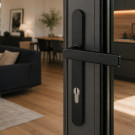 2 poignées de porte d'entrée BALTIC, Saillie réduite côté extérieur, Aluminium noir mat entraxe 195 mm