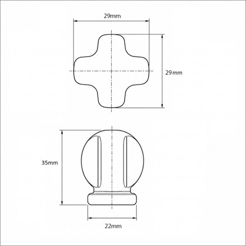 Schéma technique de Bouton de meuble CROIX, Zamak blanc 29x35 mm | Contemporain