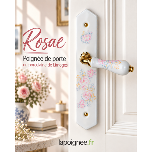 2 poignées de porte ROSAE, Porcelaine fleur entraxe 195 mm