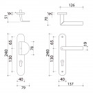 Schéma technique de 2 poignées de porte à cylindre EDISON, palière côté extérieur, Aluminium blanc entraxe 195 mm