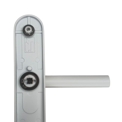 2 poignées de porte à cylindre EDISON, palière côté extérieur, Aluminium blanc entraxe 195 mm