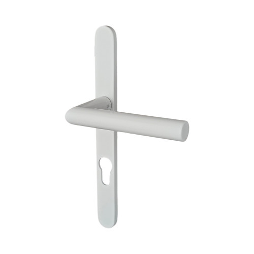 2 poignées de porte d'entrée EDISON, plaque étroite, Aluminium blanc entraxe 195 mm