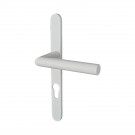 2 poignées de porte d'entrée EDISON, plaque étroite, Aluminium blanc entraxe 195 mm