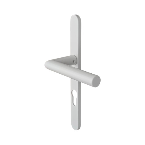 2 poignées de porte d'entrée EDISON, plaque étroite, Aluminium blanc entraxe 195 mm