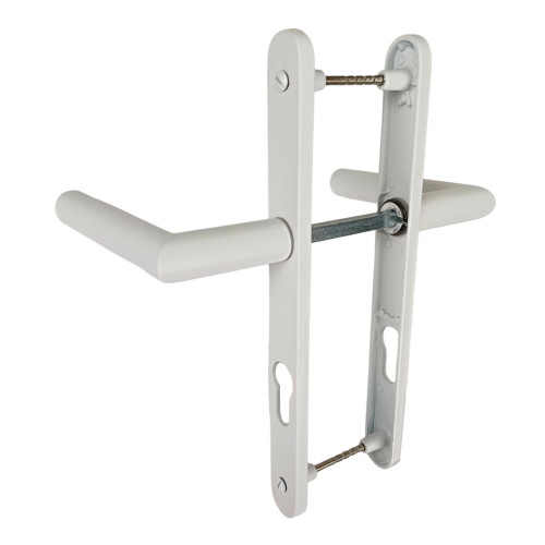 2 poignées de porte d'entrée EDISON, plaque étroite, Aluminium blanc entraxe 195 mm