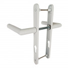 2 poignées de porte d'entrée EDISON, plaque étroite, Aluminium blanc entraxe 195 mm