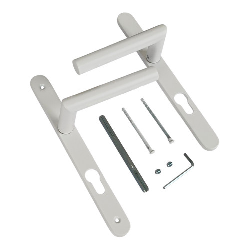 2 poignées de porte d'entrée EDISON, plaque étroite, Aluminium blanc entraxe 195 mm