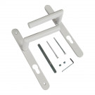 2 poignées de porte d'entrée EDISON, plaque étroite, Aluminium blanc entraxe 195 mm