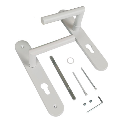 2 poignées de porte à cylindre EDISON, réhaussée côté extérieur, Aluminium blanc mat entraxe 195 mm