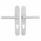 2 poignées de porte à cylindre EDISON, réhaussée côté extérieur, Aluminium blanc mat entraxe 195 mm