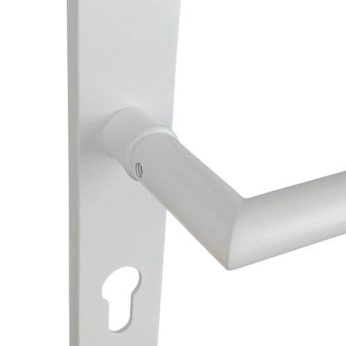 2 poignées de porte à cylindre EDISON, réhaussée côté extérieur, Aluminium blanc mat entraxe 195 mm