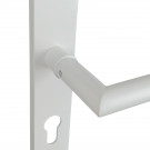 2 poignées de porte à cylindre EDISON, réhaussée côté extérieur, Aluminium blanc mat entraxe 195 mm