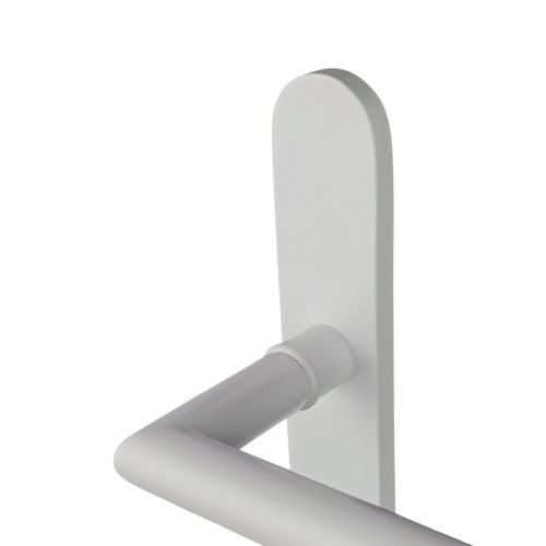 2 poignées de porte à cylindre EDISON, réhaussée côté extérieur, Aluminium blanc mat entraxe 195 mm