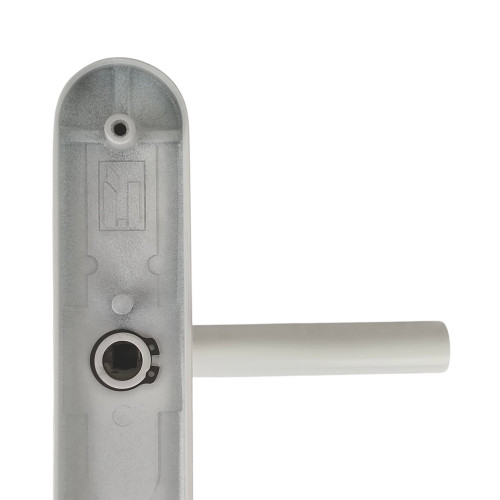 2 poignées de porte à cylindre EDISON, réhaussée côté extérieur, Aluminium blanc mat entraxe 195 mm
