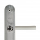 2 poignées de porte à cylindre EDISON, réhaussée côté extérieur, Aluminium blanc mat entraxe 195 mm